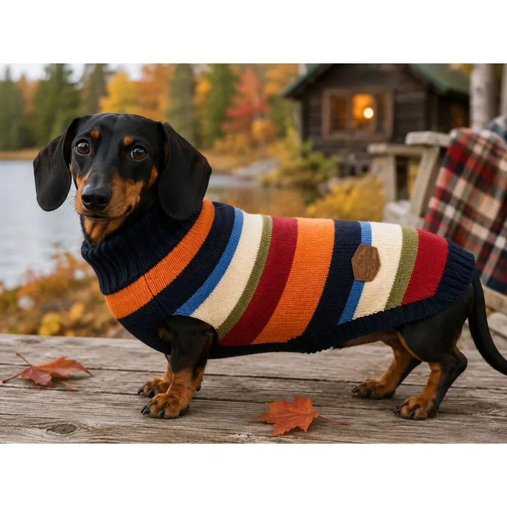 Fabventure Dog Sweater Medium Striped Turtleneck Knit Leash Hole Cabin Outdoor